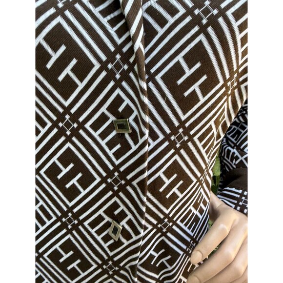60s 70s Francoise Desarbre Wool Blend Knit Dress Brown Ivory Geometric France - Picture 3 of 16